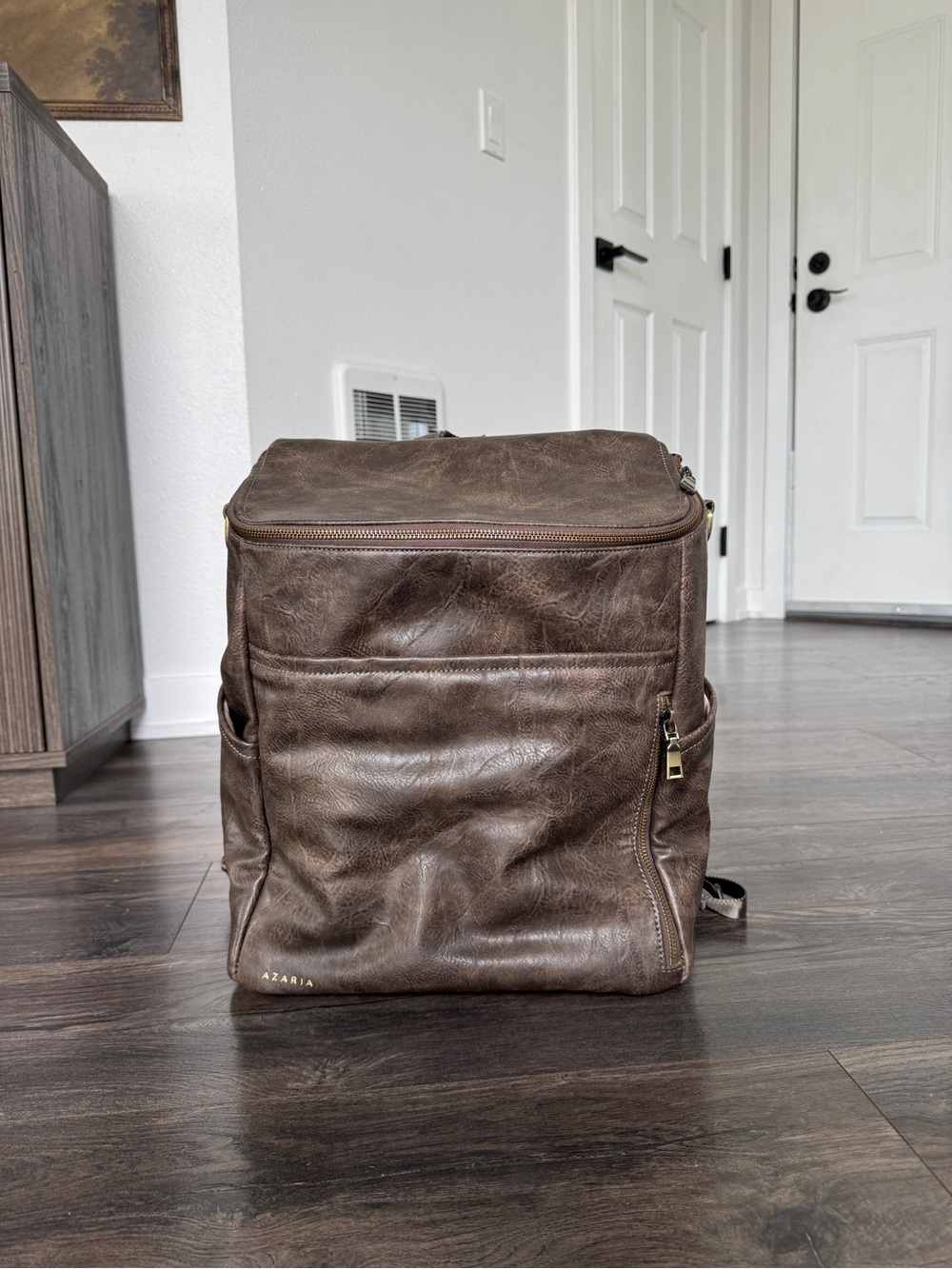 Azaria Vintage Brown Leather Diaper Backpack - Picture 3 of 6